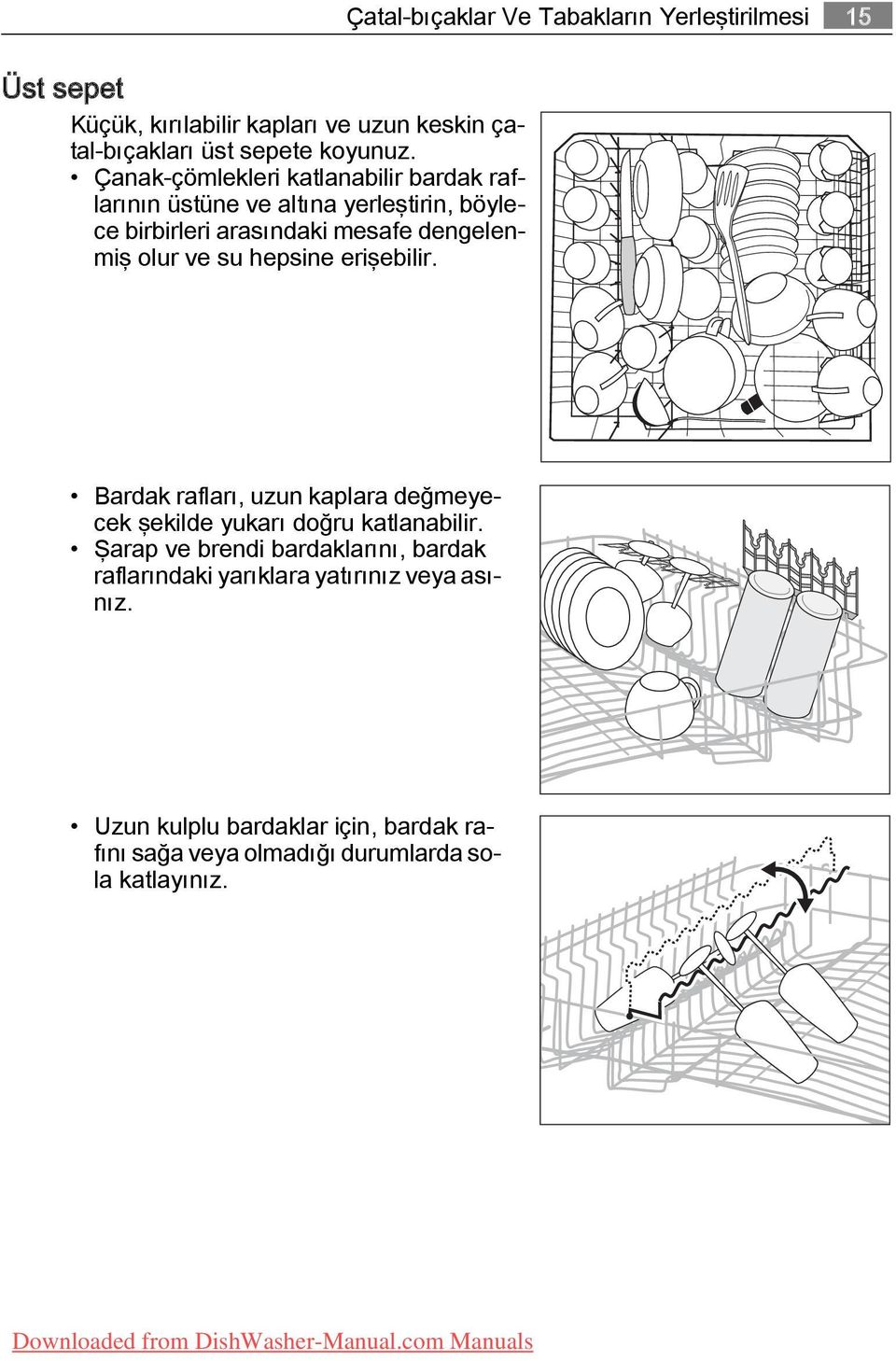 su hepsine erişebilir. Bardak rafları, uzun kaplara değmeyecek şekilde yukarı doğru katlanabilir.