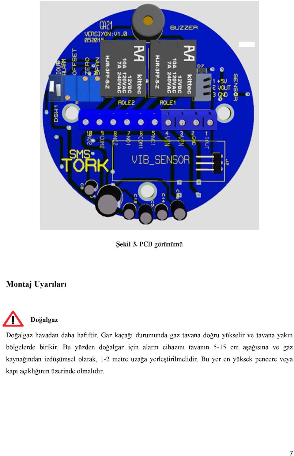 Bu yüzden doğalgaz için alarm cihazını tavanın 5-15 cm aşağısına ve gaz kaynağından