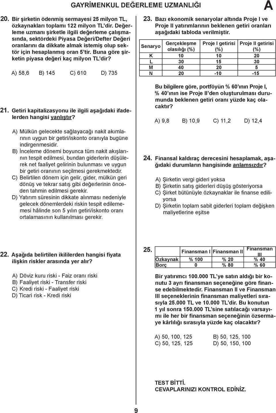 una göre şirketin piyasa değeri kaç milyon TL dir? A) 58,6 ) 145 C) 610 D) 735 A 23.