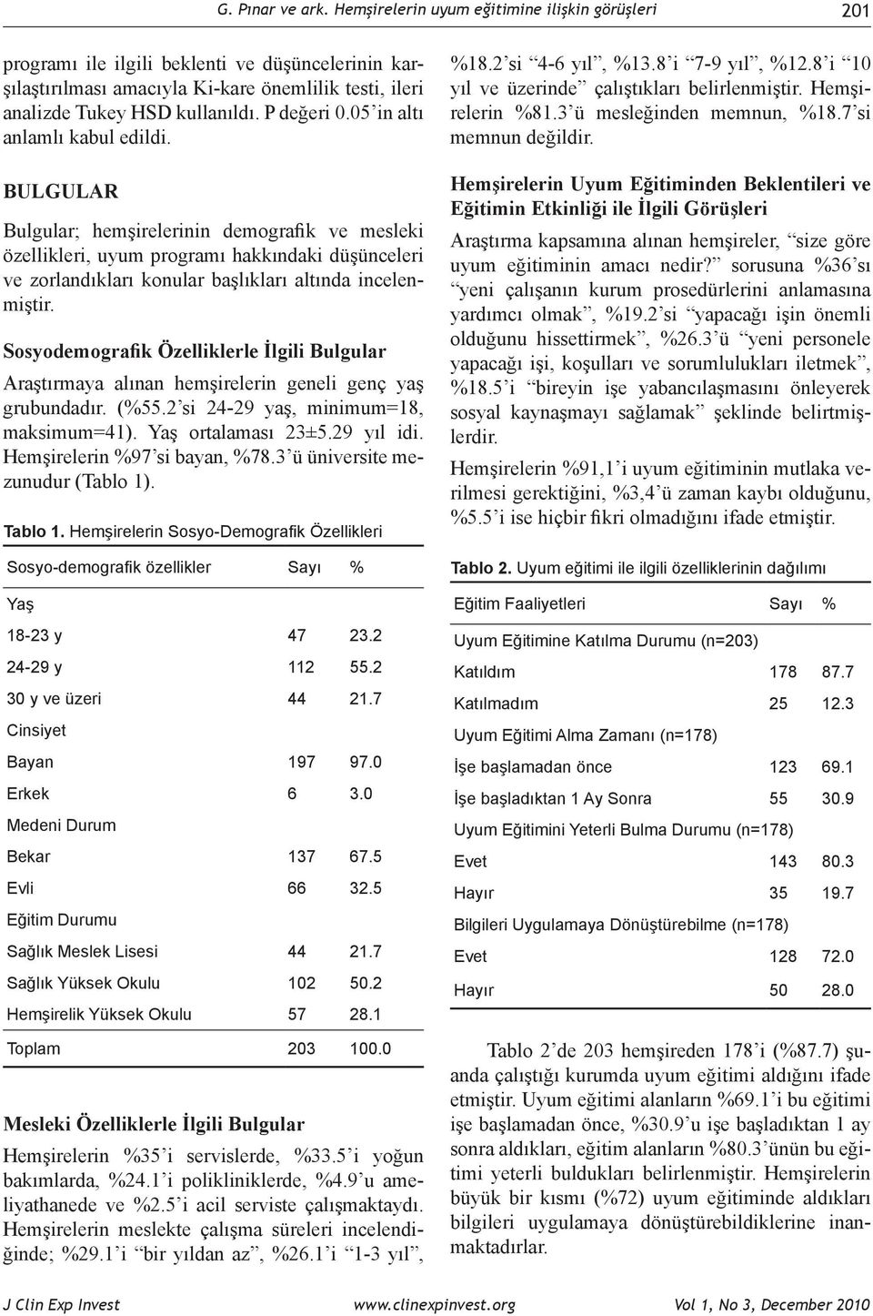 05 in altı anlamlı kabul edildi. BULGULAR Bulgular; hemşirelerinin demografik ve mesleki özellikleri, uyum programı hakkındaki düşünceleri ve zorlandıkları konular başlıkları altında incelenmiştir.