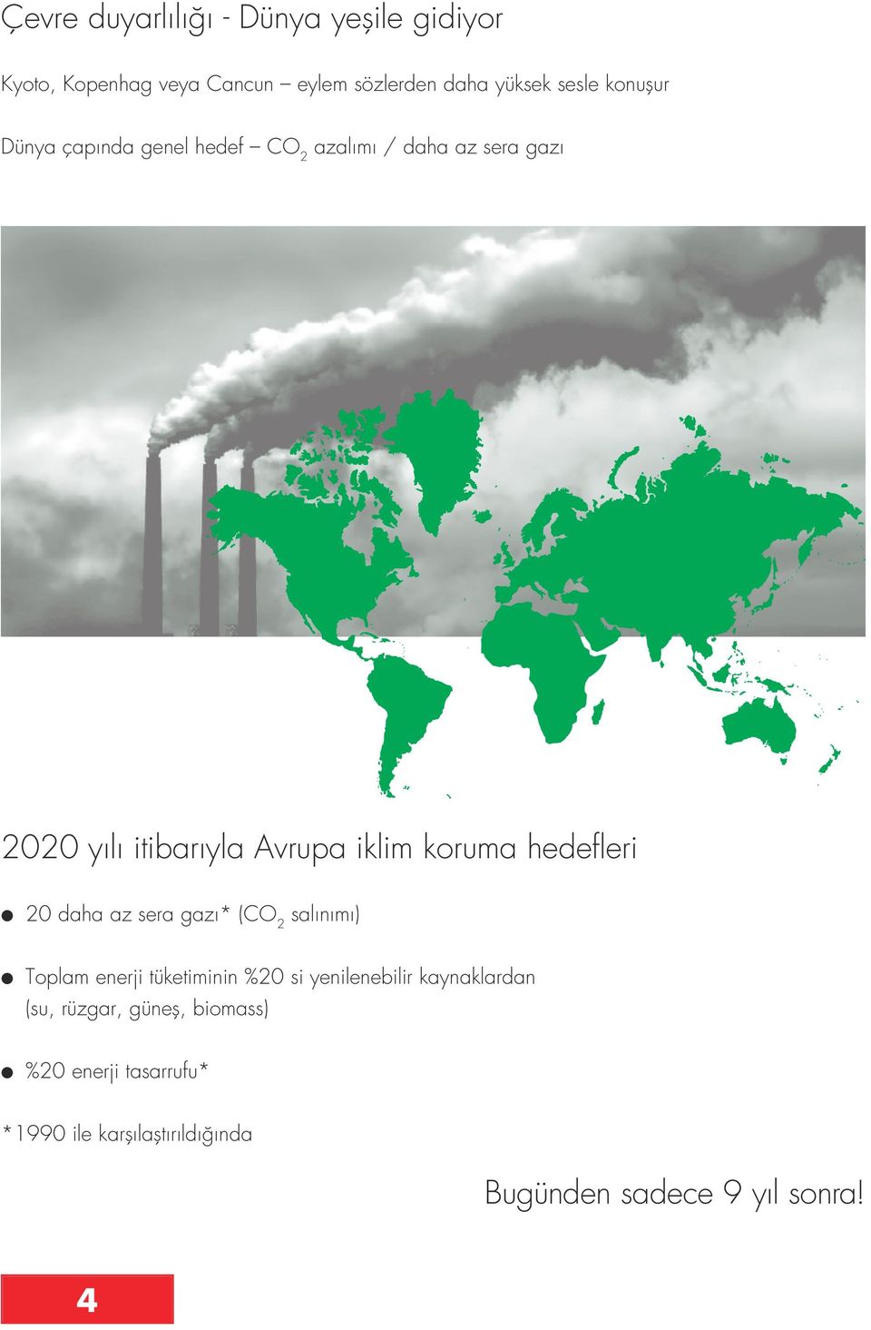 hedefleri l 20 daha az sera gazı* (CO 2 salınımı) l Toplam enerji tüketiminin %20 si yenilenebilir