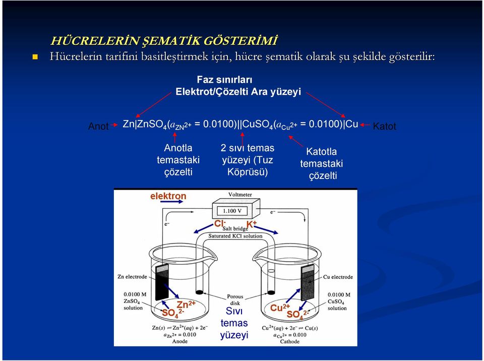 yüzeyi Anot Zn ZnSO 4 (a ZN 2+ = 0.0100) CuSO 4 (a Cu 2+ = 0.