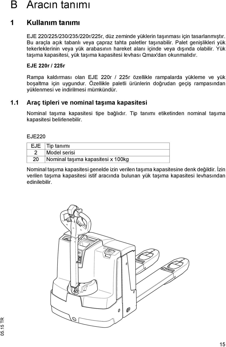 EJE 220r / 225r Rampa kald rmas olan EJE 220r / 225r özellikle rampalarda yükleme ve yük bo altma için uygundur.