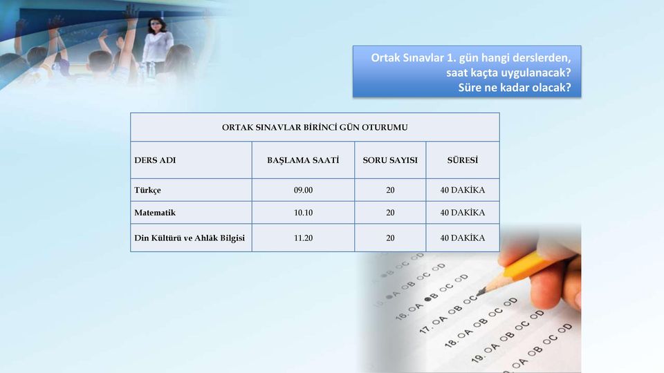 ORTAK SINAVLAR BİRİNCİ GÜN OTURUMU DERS ADI BAŞLAMA SAATİ SORU