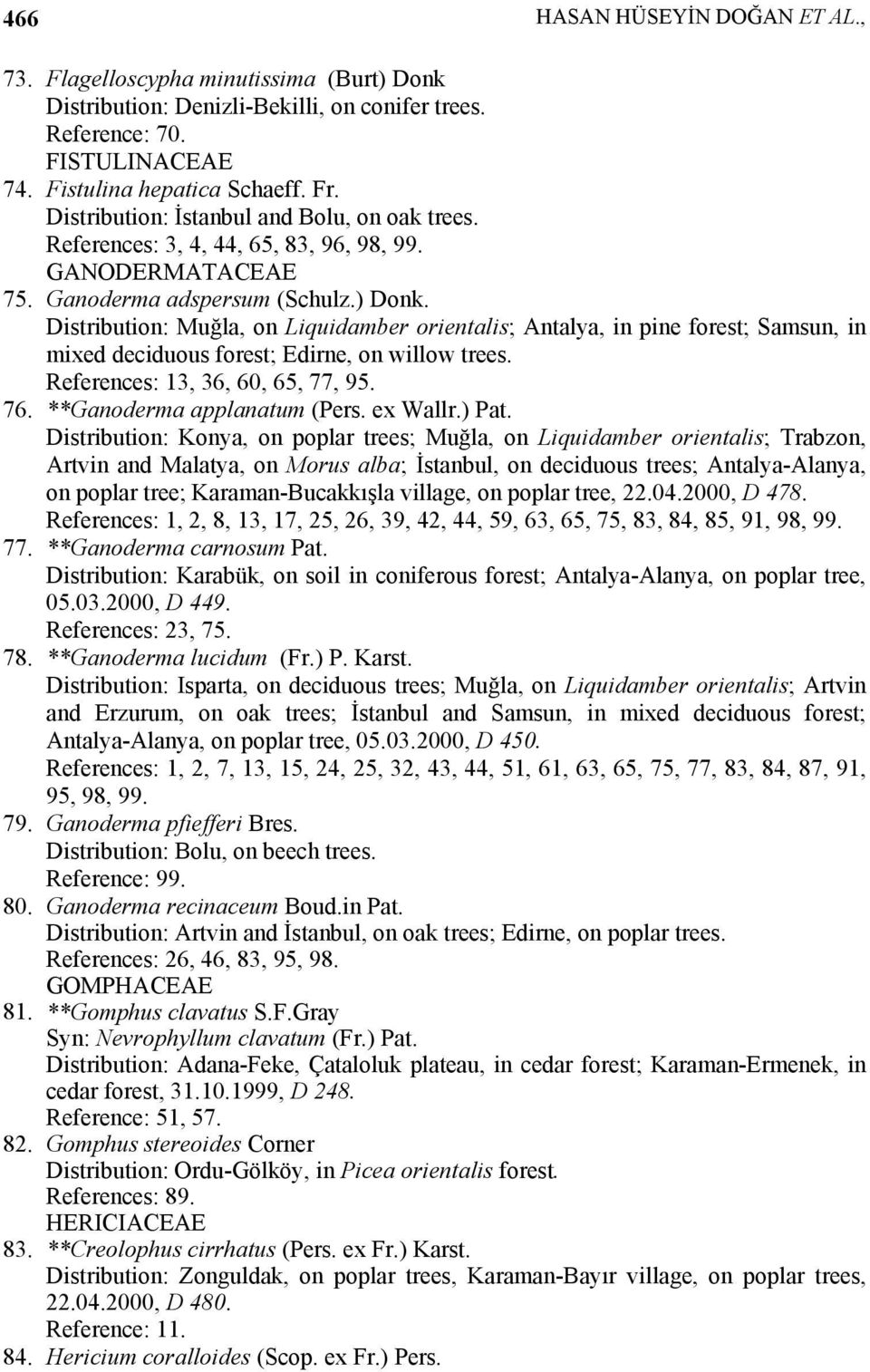 Distribution: Muğla, on Liquidamber orientalis; Antalya, in pine forest; Samsun, in mixed deciduous forest; Edirne, on willow trees. References: 13, 36, 60, 65, 77, 95. 76.