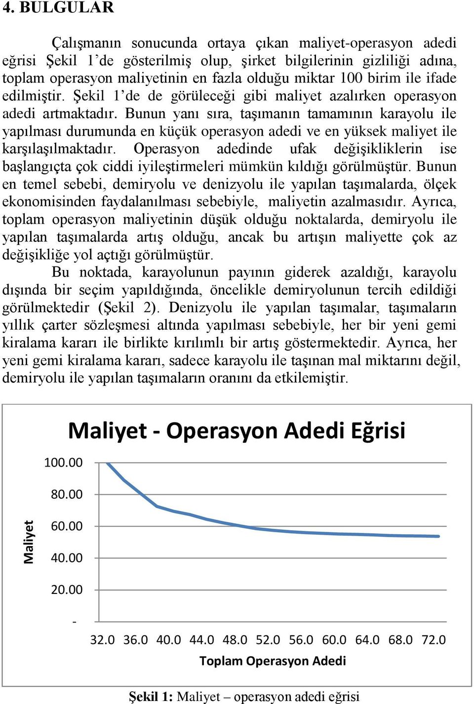 Bunun yanı sıra, taşımanın tamamının karayolu ile yapılması durumunda en küçük operasyon adedi ve en yüksek maliyet ile karşılaşılmaktadır.