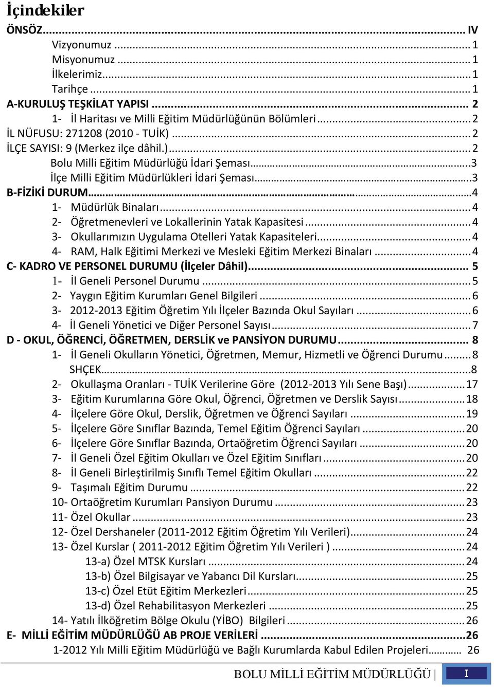 ..3 B FİZİKİ DURUM 4 1 Müdürlük Binaları... 4 2 evleri ve Lokallerinin Yatak Kapasitesi... 4 3 Okullarımızın Uygulama Otelleri Yatak Kapasiteleri.