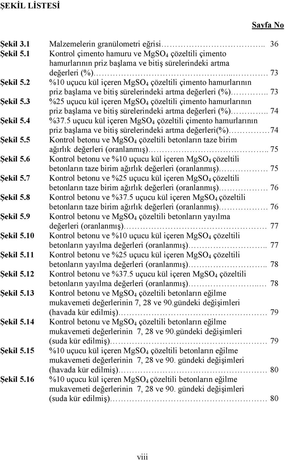 2 %1 uçucu kül içeren MgSO 4 çözeltili çimento hamurlarının priz başlama ve bitiş sürelerindeki artma değerleri (%).. 73 Şekil 5.