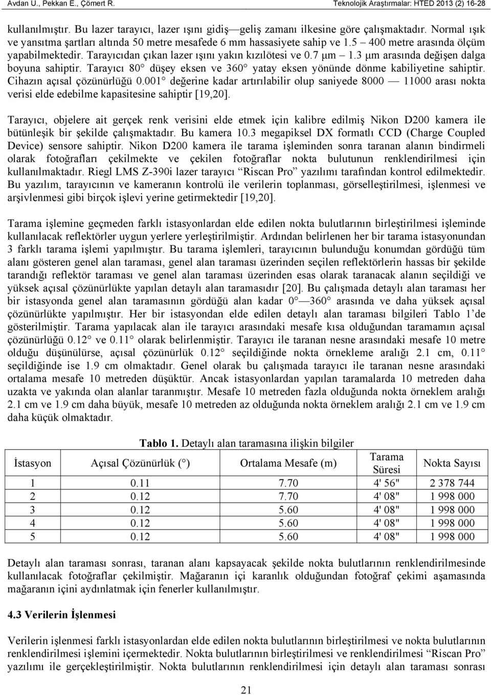 3 μm arasında değişen dalga boyuna sahiptir. Tarayıcı 80 düşey eksen ve 360 yatay eksen yönünde dönme kabiliyetine sahiptir. Cihazın açısal çözünürlüğü 0.