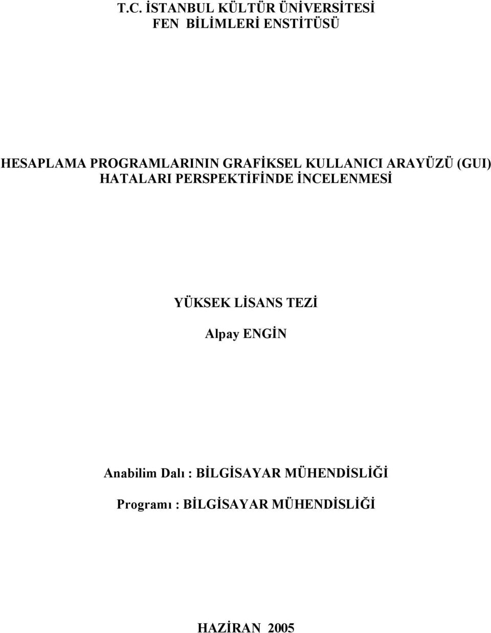 PERSPEKTİFİNDE İNCELENMESİ YÜKSEK LİSANS TEZİ Alpay ENGİN Anabilim