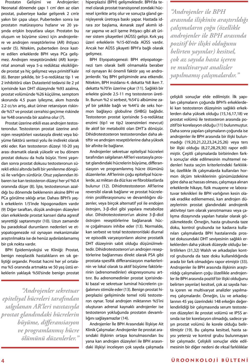 Nitekim, puberteden önce kastre edilen erkeklerde BPH veya PCa gelişmez. Androjen reseptöründeki (AR) konjenital anomali veya 5-α redüktaz eksikliğinde prostat ya hiç gelişmez veya primitif kalır (6).