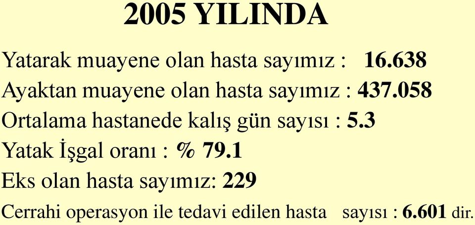 058 Ortalama hastanede kalış gün sayısı : 5.