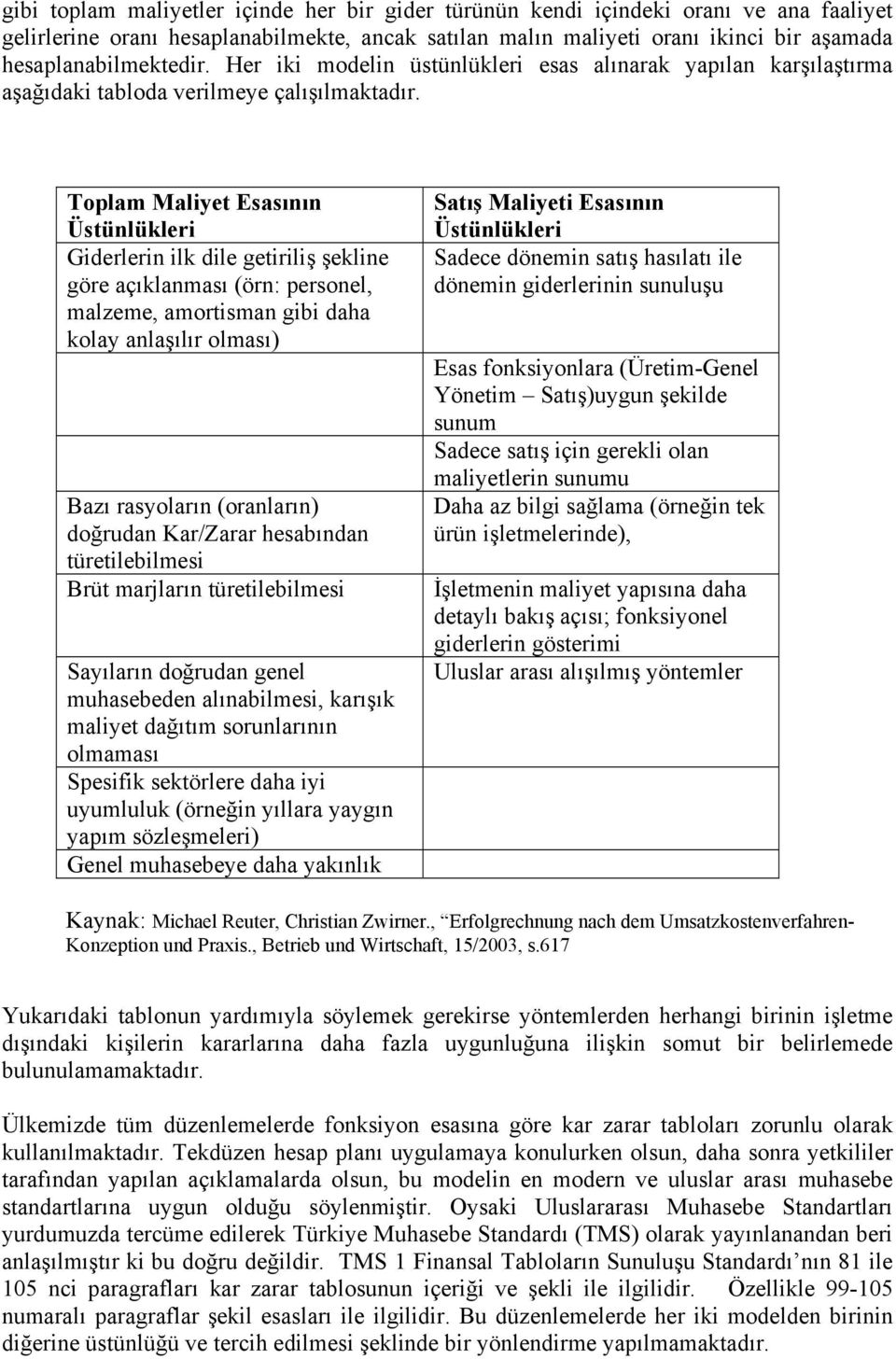 Toplam Maliyet Esasının Üstünlükleri Giderlerin ilk dile getiriliş şekline göre açıklanması (örn: personel, malzeme, amortisman gibi daha kolay anlaşılır olması) Bazı rasyoların (oranların) doğrudan