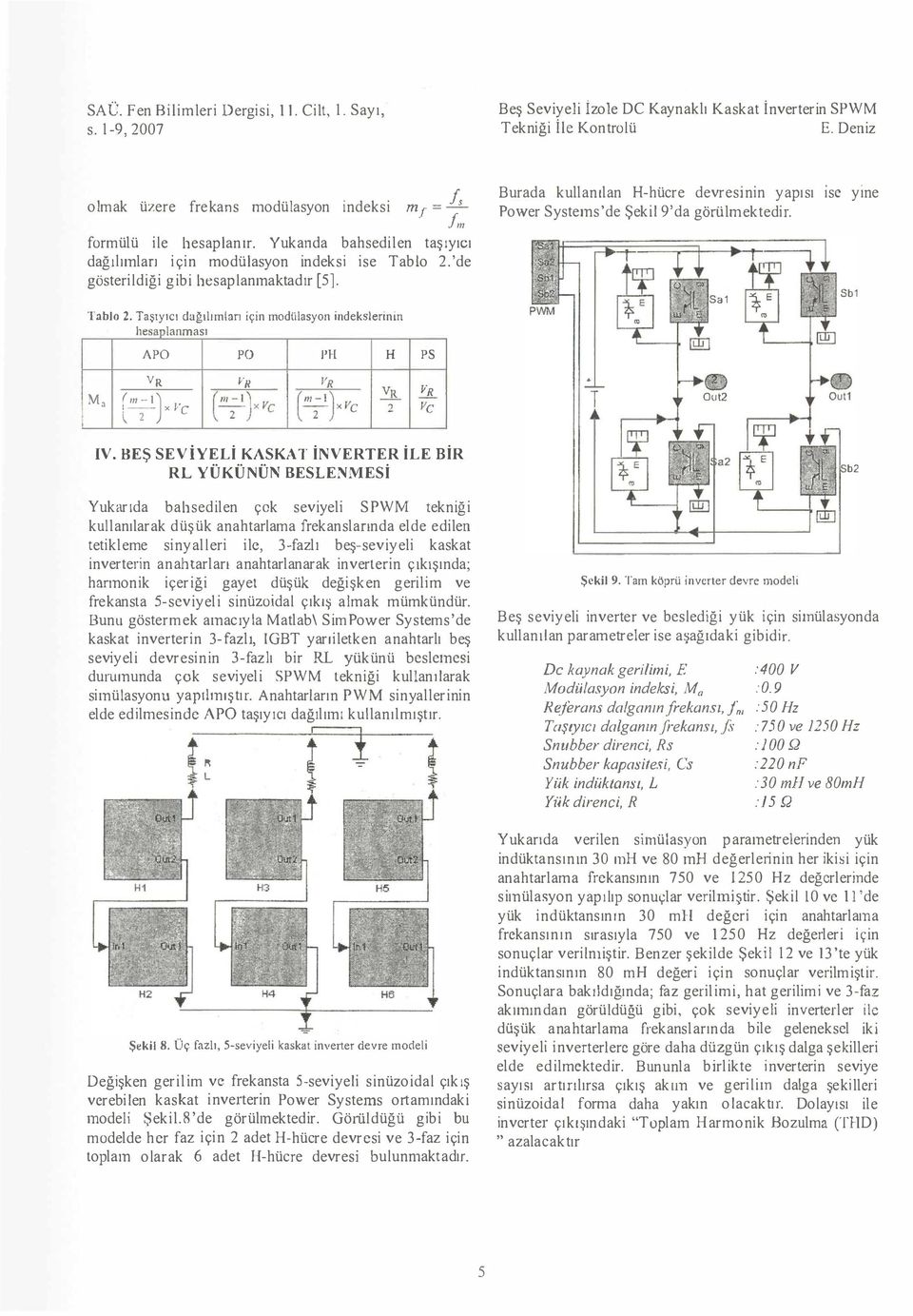 . Burada kullanlan Hhücre devresinin yaps se yne Pwer Systens'de Şekil 9'da görülmektedir. PWM a E c Sb APO PO PH H PS l Ma (m) xc 2 ("';}vc (m;)xvc 2 ve T Out2 IV.