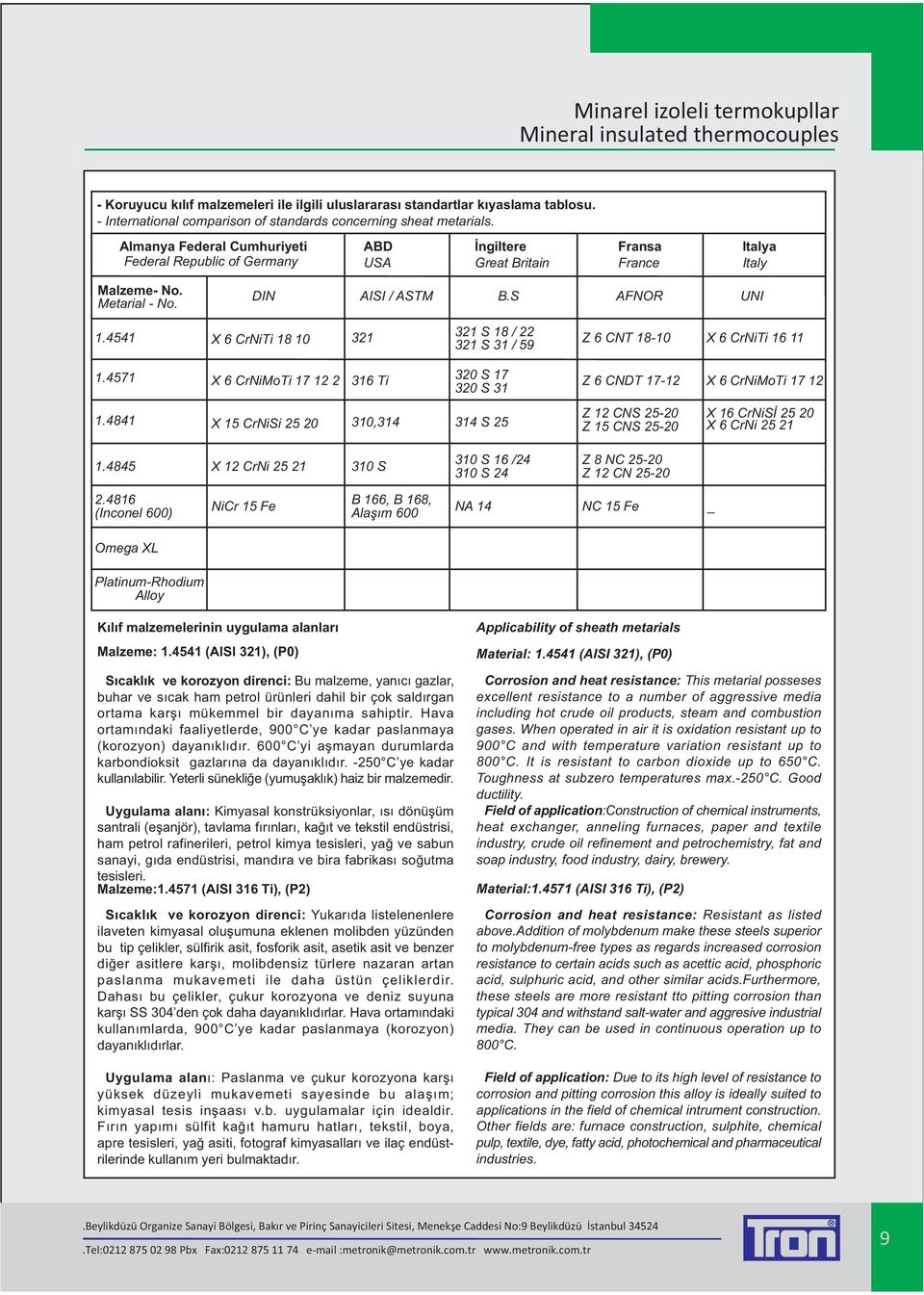 Metarial - No. DIN AISI / ASTM B.S AFNOR UNI 1.4541 X 6 CrNiTi 18 10 321 321 S 18 / 22 321 S 31 / 59 Z 6 CNT 18-10 X 6 CrNiTi 16 11 1.