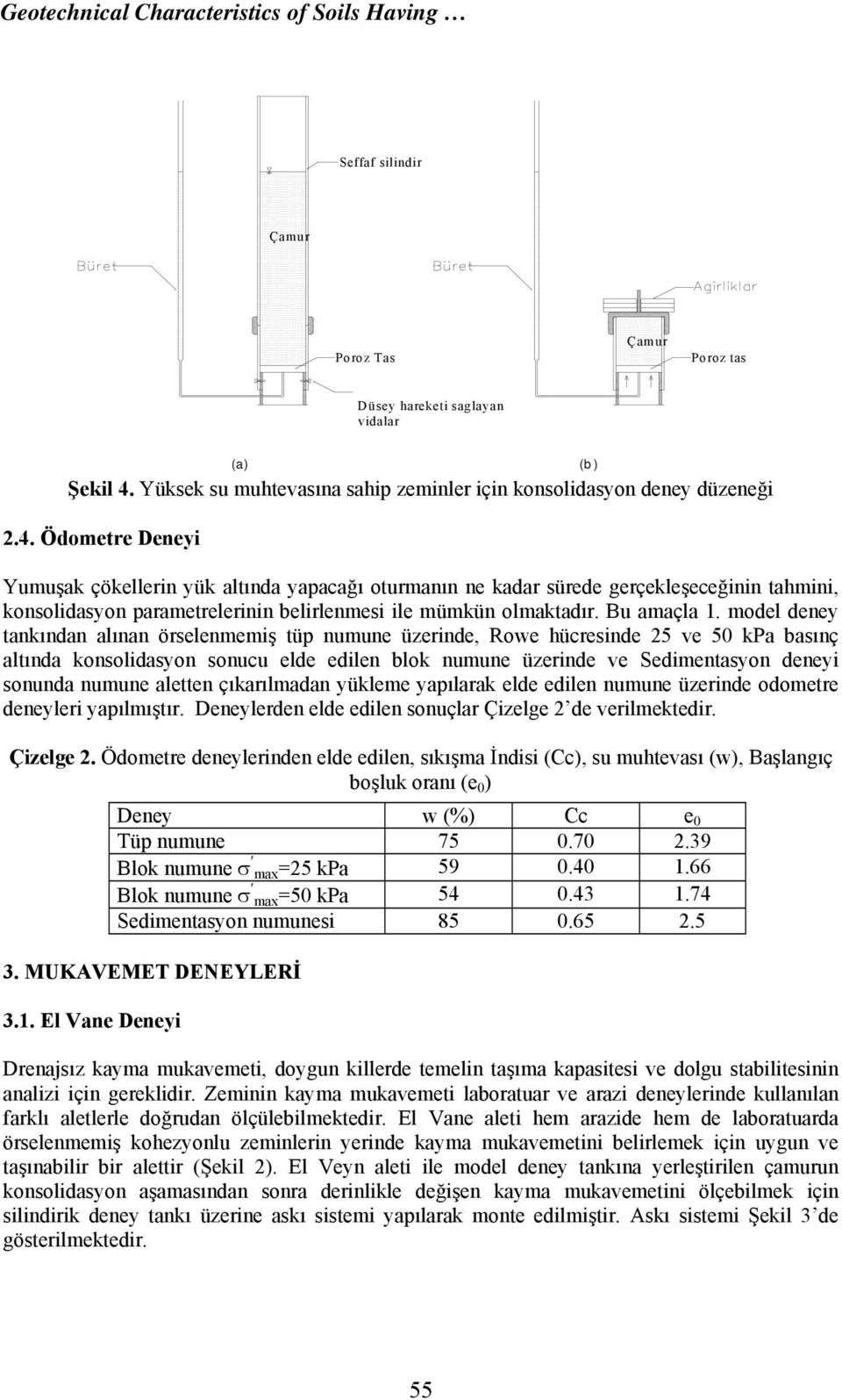 Ödometre Deneyi Yumuşak çökellerin yük altında yapacağı oturmanın ne kadar sürede gerçekleşeceğinin tahmini, konsolidasyon parametrelerinin belirlenmesi ile mümkün olmaktadır. Bu amaçla 1.