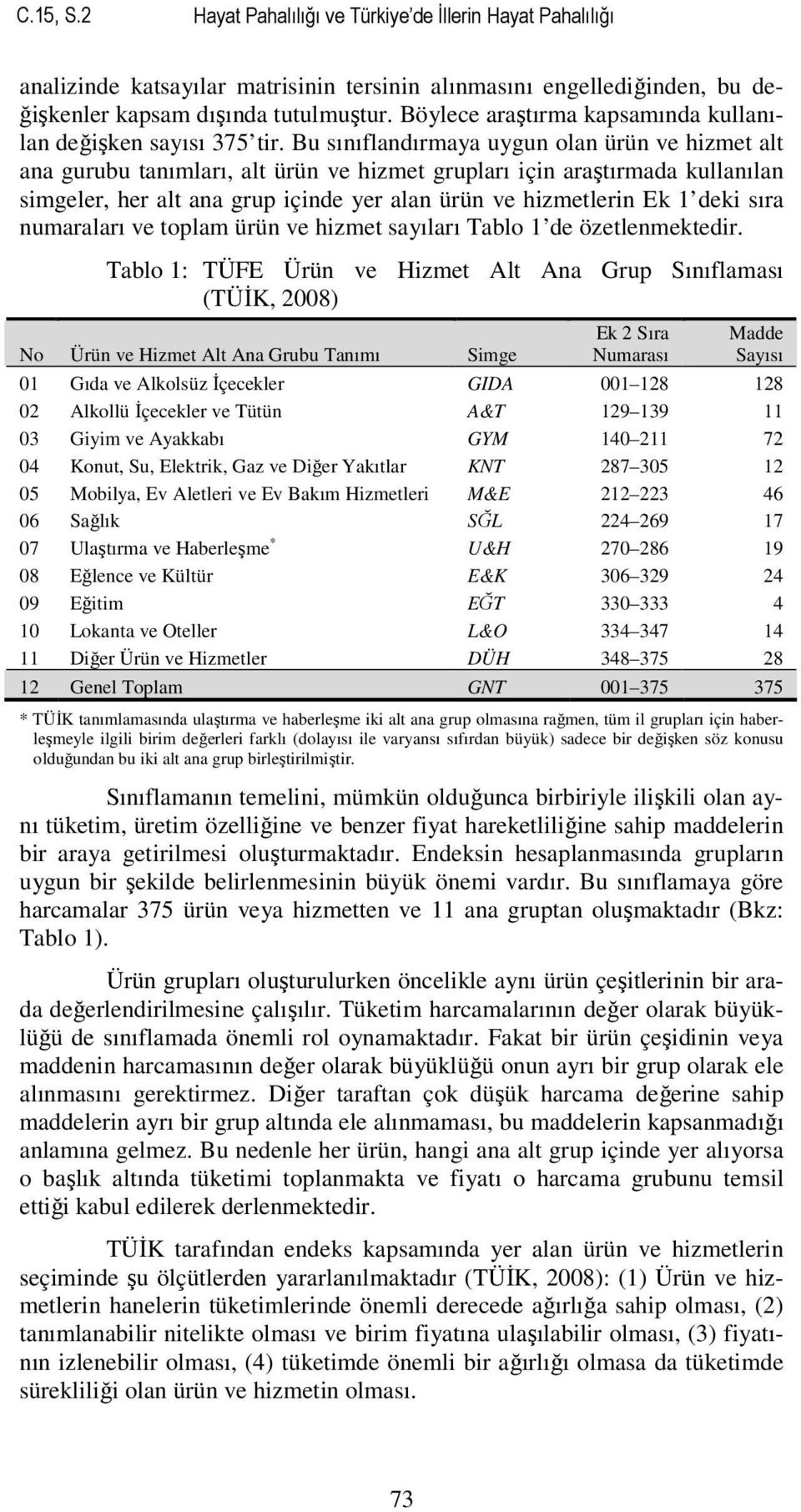 Bu sınıflandırmaya uygun olan ürün ve hizmet alt ana gurubu tanımları, alt ürün ve hizmet grupları için araştırmada kullanılan simgeler, her alt ana grup içinde yer alan ürün ve hizmetlerin Ek 1 deki