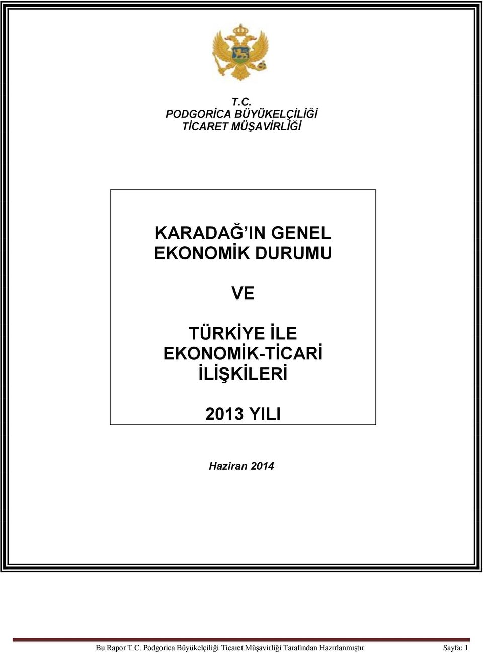 2007 BERLİN İLİŞKİLERİ 2013 YILI Haziran 2014 Bu Rapor T.C.