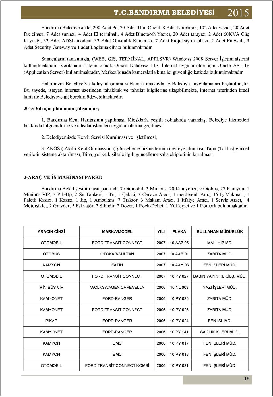 Sunucuların tamamında, (WEB, GIS, TERMİNAL, APPLSVR) Windows 2008 Server İşletim sistemi kullanılmaktadır.