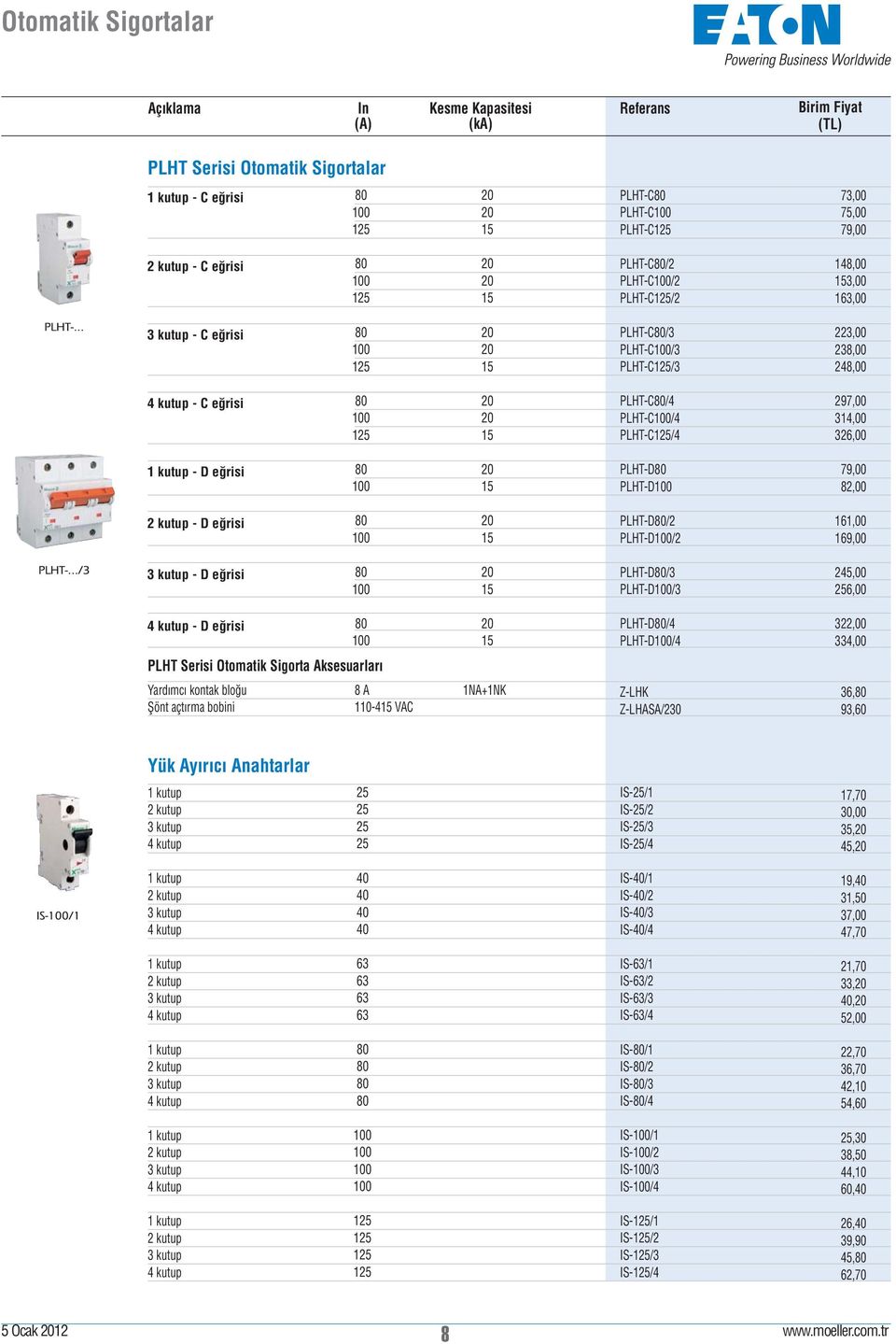 kutup - D eğrisi 80 PLHT-D80/ PLHT-D/ 1,00 9,00 kutup - D eğrisi 80 PLHT-D80/ PLHT-D/ 5,00 6,00 kutup - D eğrisi 80 PLHT-D80/ PLHT-D/,00,00 PLHT Serisi Otomatik Sigorta Aksesuarları Yardımcı kontak