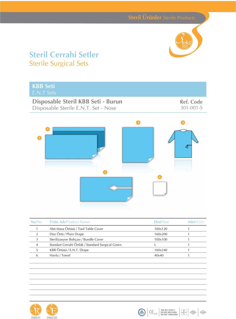 Set - Nose 0-00-S 6 Alet Masa Örtüsü / Tool Table Cover 00x0 Düz Örtü / Plain