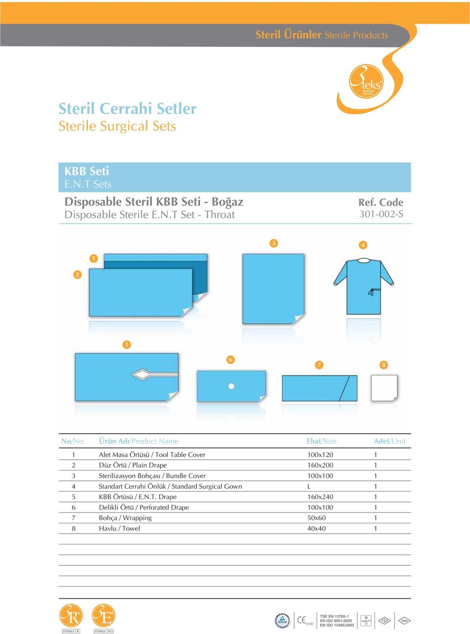 T Set - Throat 0-00-S 6 7 8 Alet Masa Örtüsü / Tool Table Cover 00x0 Düz Örtü / Plain Drape