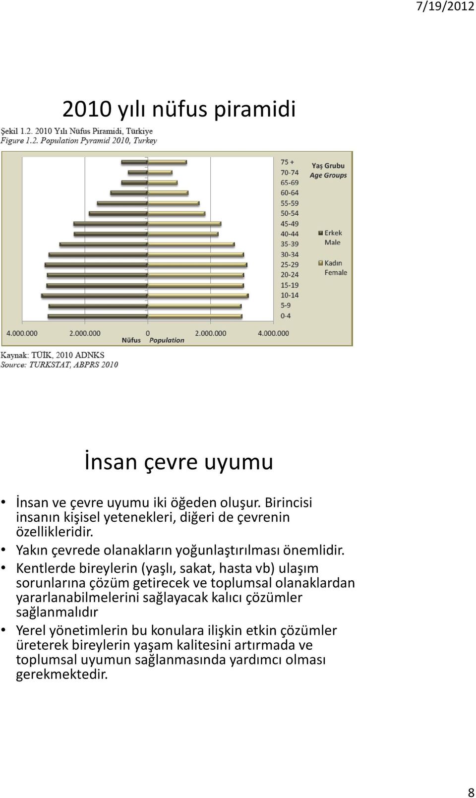 Kentlerde bireylerin (yaşlı, sakat, hasta vb) ulaşım sorunlarına çözüm getirecek ve toplumsal olanaklardan yararlanabilmelerini