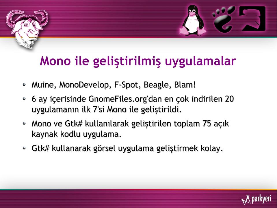 org'dan en çok indirilen 20 uygulamanın ilk 7'si Mono ile geliştirildi.