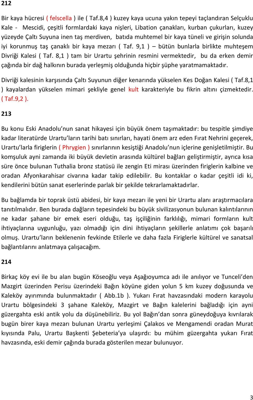 muhtemel bir kaya tüneli ve girişin solunda iyi korunmuş taş çanaklı bir kaya mezarı ( Taf. 9,1 ) bütün bunlarla birlikte muhteşem Divriği Kalesi ( Taf.