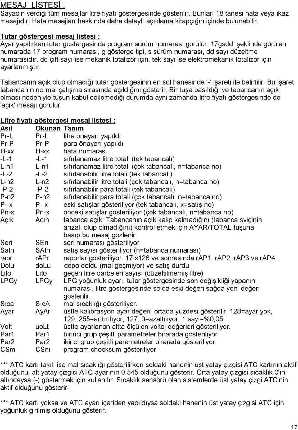 17gsdd şeklinde görülen numarada 17 program numarası, g gösterge tipi, s sürüm numarası, dd sayı düzeltme numarasıdır.