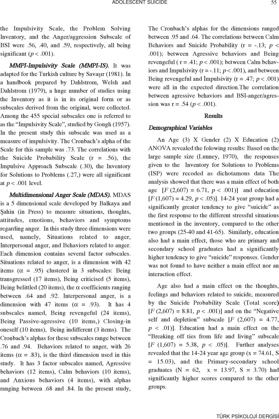 In a handbook prepared by Dahlstrom, Welsh and Dahlstrom (979), a huge number of studies using the Inventory as it is in its original form or as subscales derived from the original, were collected.