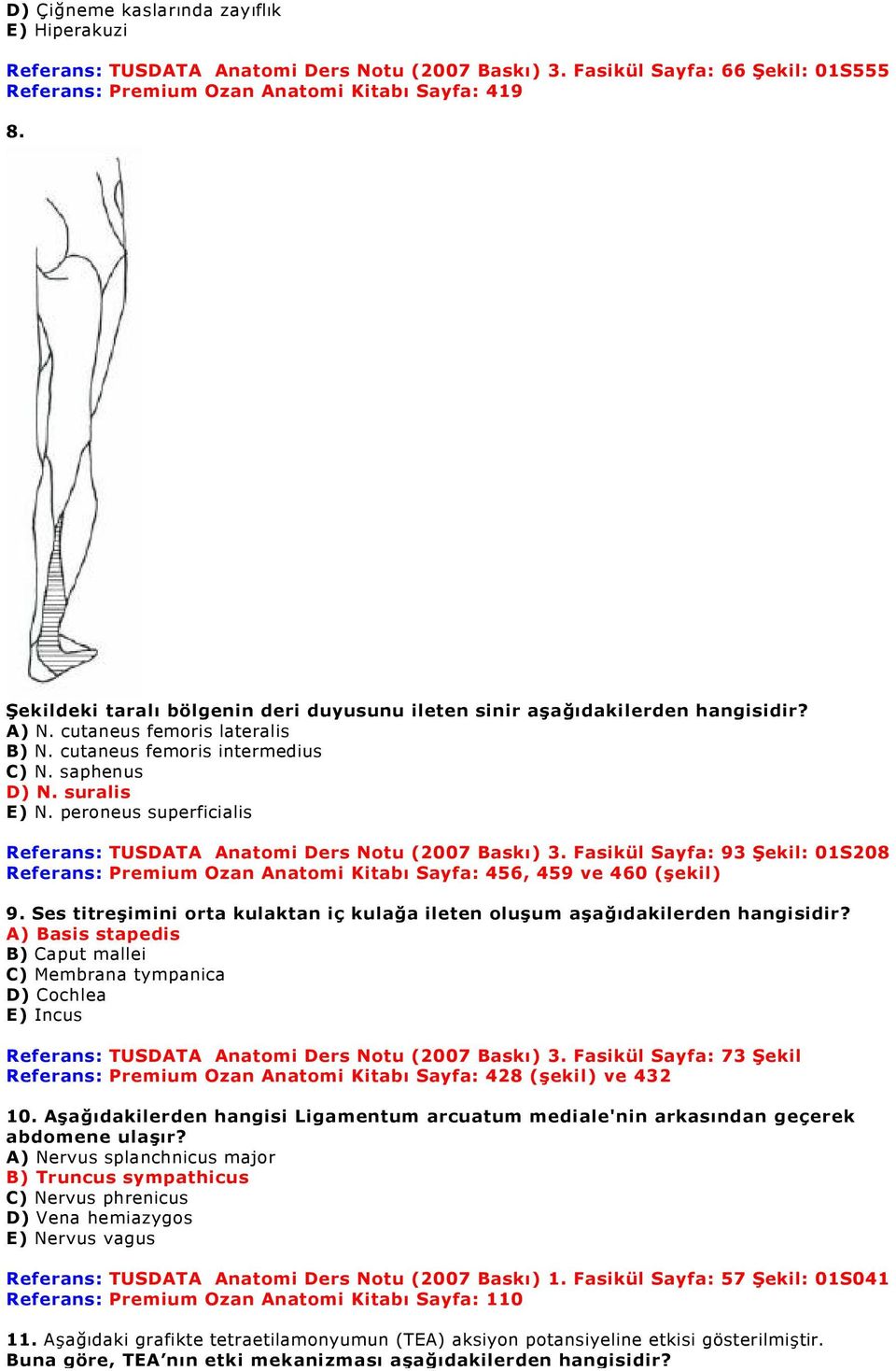 peroneus superficialis Referans: TUSDATA Anatomi Ders Notu (2007 Baskı) 3. Fasikül Sayfa: 93 Şekil: 01S208 Referans: Premium Ozan Anatomi Kitabı Sayfa: 456, 459 ve 460 (şekil) 9.