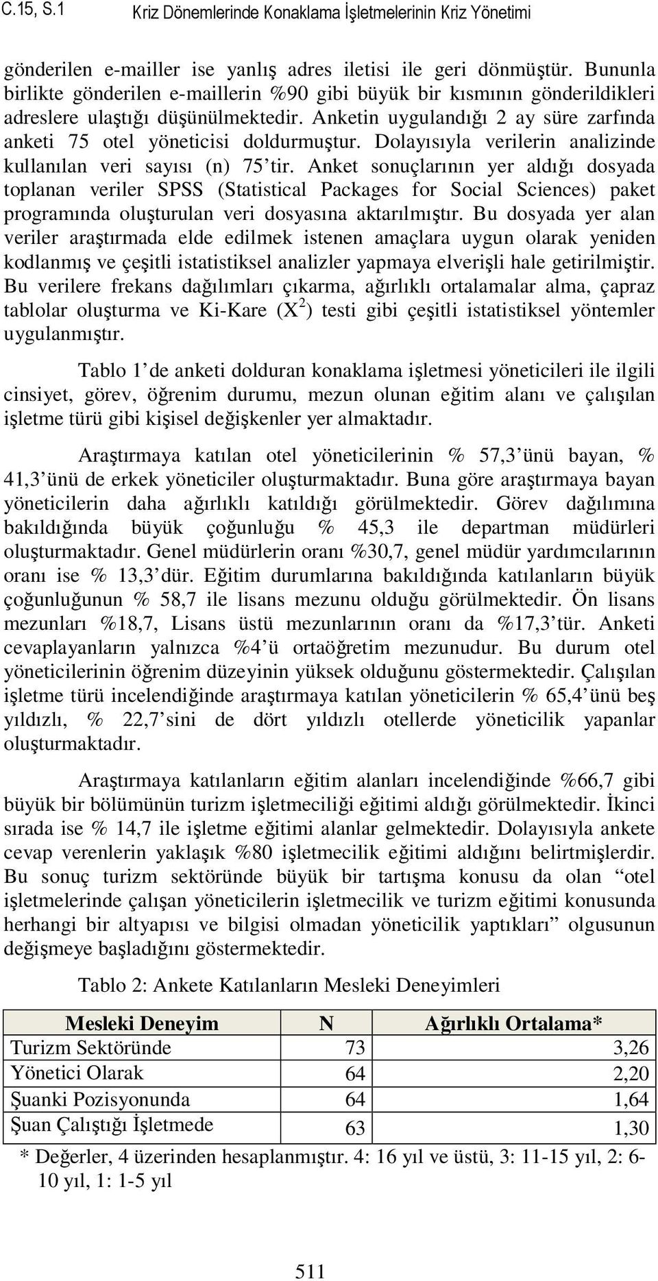 Dolayısıyla verilerin analizinde kullanılan veri sayısı (n) 75 tir.