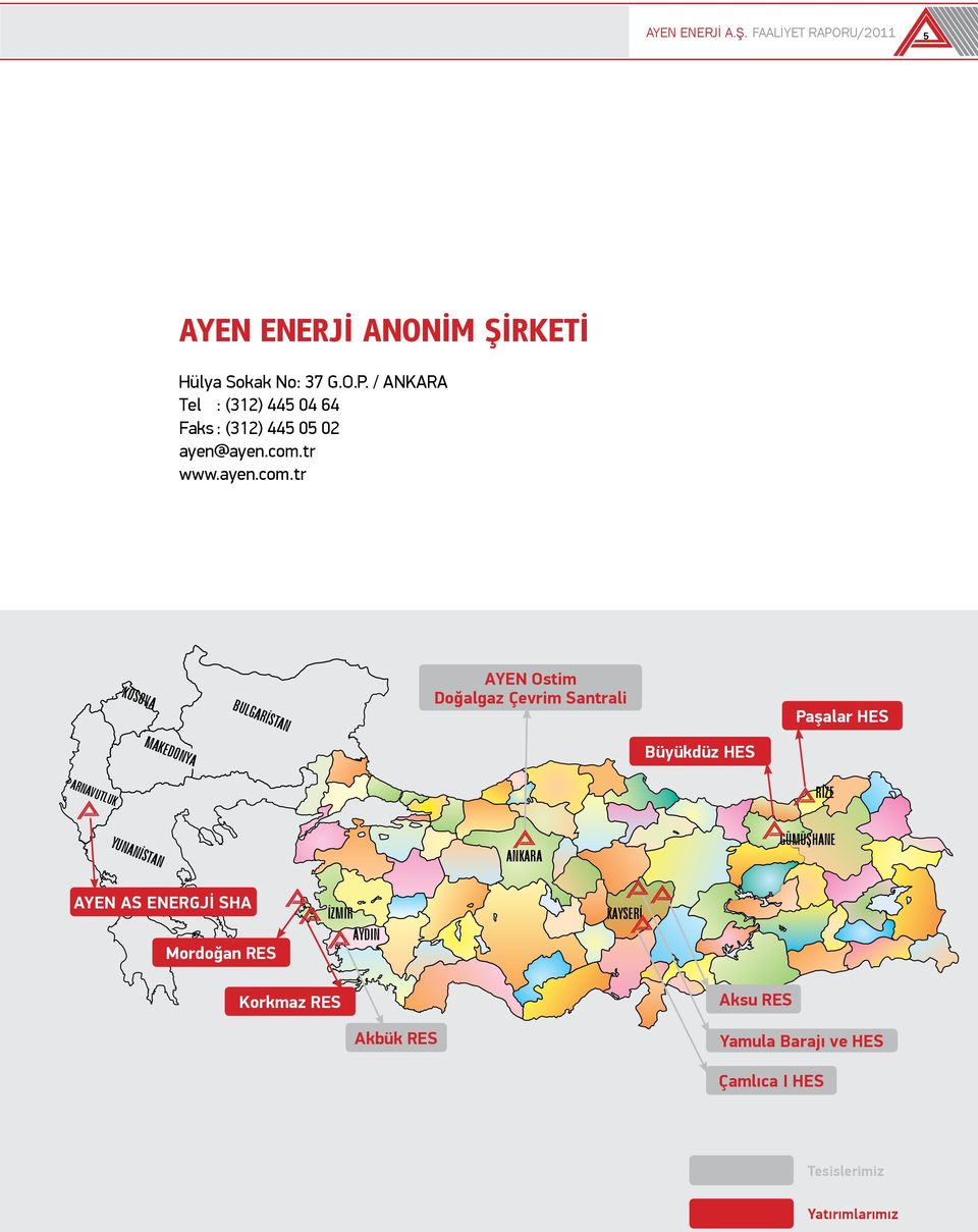 ARNAVUTLUK RİZE YUNANİSTAN ANKARA GÜMÜŞHANE AYEN AS ENERGJİ SHA Mordoğan RES İZMİR AYDIN KAYSERİ Korkmaz RES Aksu