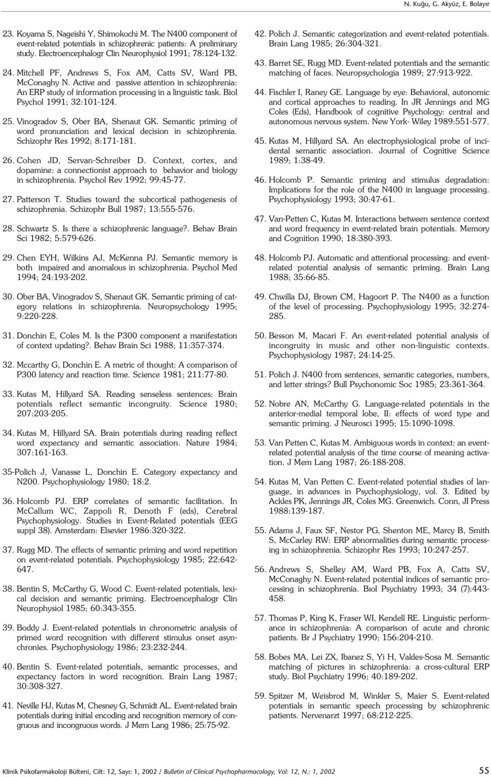 Active and passive attention in schizophrenia: An ERP study of information processing in a linguistic task. Biol Psychol 1991; 32:101-124. 25. Vinogradov S, Ober BA, Shenaut GK.