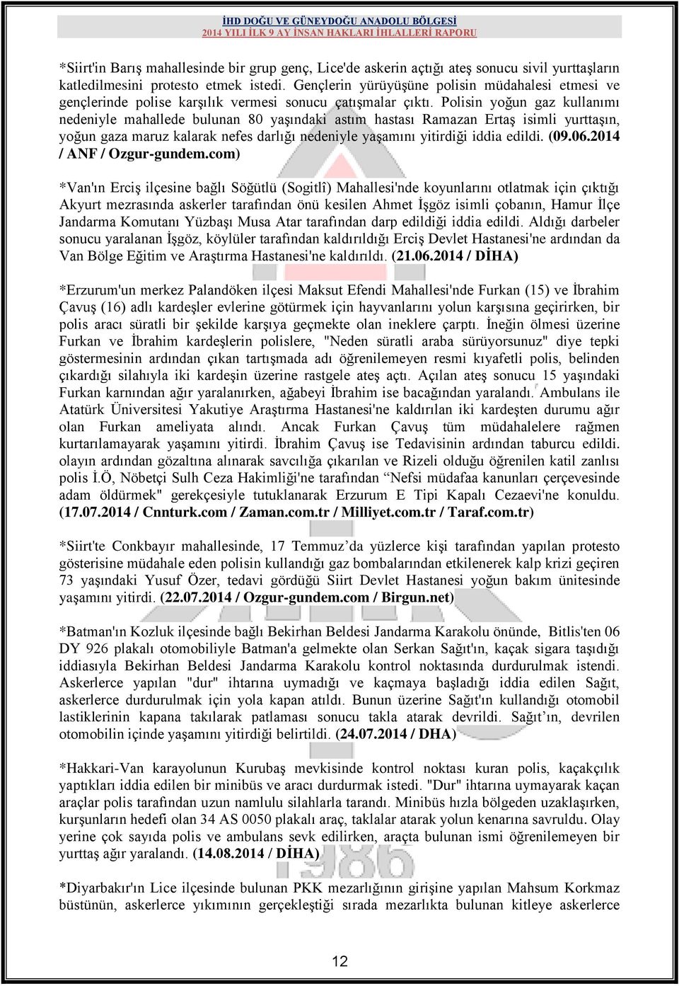 Polisin yoğun gaz kullanımı nedeniyle mahallede bulunan 80 yaģındaki astım hastası Ramazan ErtaĢ isimli yurttaģın, yoğun gaza maruz kalarak nefes darlığı nedeniyle yaģamını yitirdiği iddia edildi.