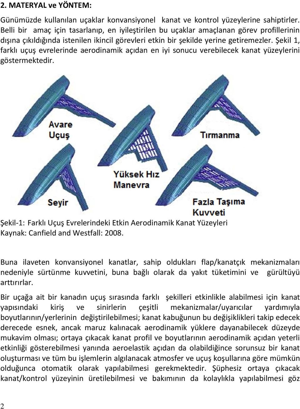 Şekil 1, farklı uçuş evrelerinde aerodinamik açıdan en iyi sonucu verebilecek kanat yüzeylerini göstermektedir.