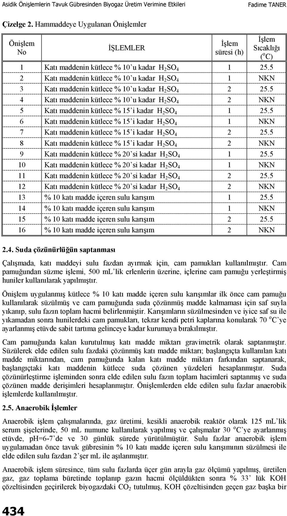 5 4 Katı maddenin kütlece % 1 u kadar H 2 SO 4 2 NKN 5 Katı maddenin kütlece % 15 i kadar H 2 SO 4 1 25.