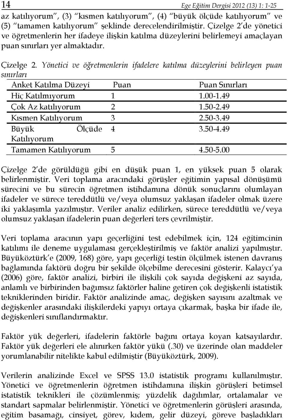 Yönetici ve öğretmenlerin ifadelere katılma düzeylerini belirleyen puan sınırları Anket Katılma Düzeyi Puan Puan Sınırları Hiç Katılmıyorum 1 1.00-1.49 Çok Az katılıyorum 2 1.50-2.