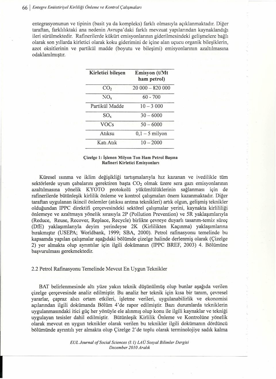 Rafinerilerde kükürt emisyonlarının giderilmesindeki gelişmelere bağlı olarak son yıllarda kirletici olarak koku giderimini de içine alan uçucu organik bileşiklerin, azot oksitlerinin ve partikül