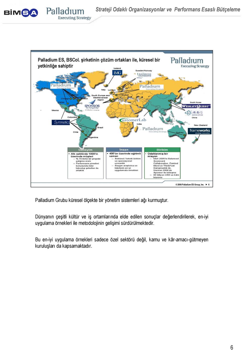 Mediterranean region Munich South Korea Mexico Colombia China Brazil India New Zealand Chile Sydney Argentina 2006 Palladium ES Group, Inc.