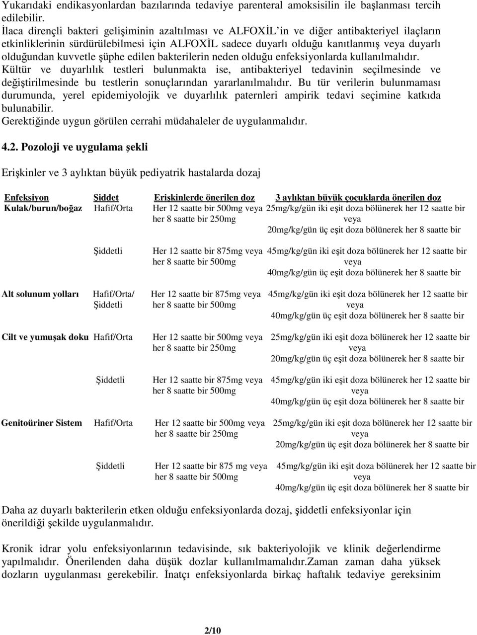 kuvvetle şüphe edilen bakterilerin neden olduğu enfeksiyonlarda kullanılmalıdır.