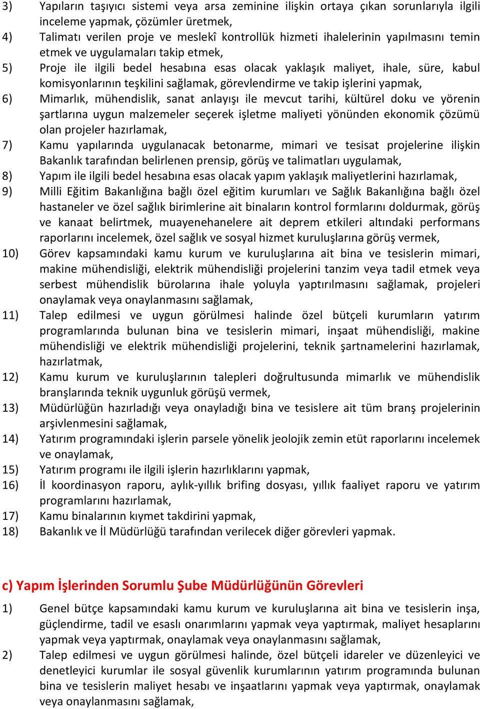 işlerini yapmak, 6) Mimarlık, mühendislik, sanat anlayışı ile mevcut tarihi, kültürel doku ve yörenin şartlarına uygun malzemeler seçerek işletme maliyeti yönünden ekonomik çözümü olan projeler