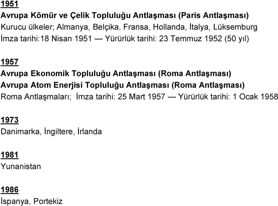 Topluluğu Antlaşması (Roma Antlaşması) Avrupa Atom Enerjisi Topluluğu Antlaşması (Roma Antlaşması) Roma Antlaşmaları;