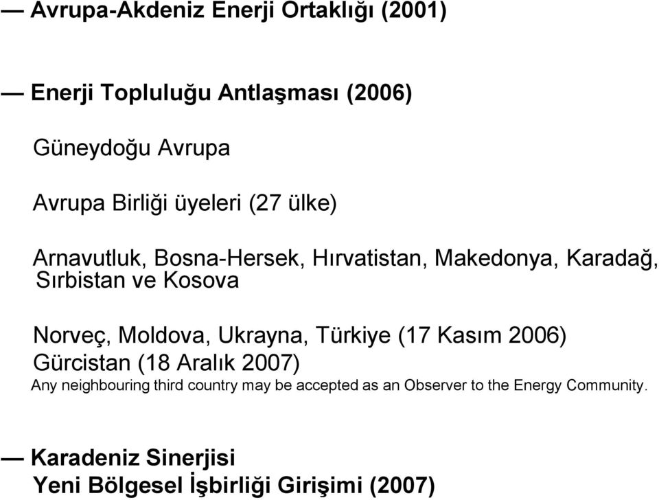 Moldova, Ukrayna, Türkiye (17 Kasım 2006) Gürcistan (18 Aralık 2007) Any neighbouring third country may be