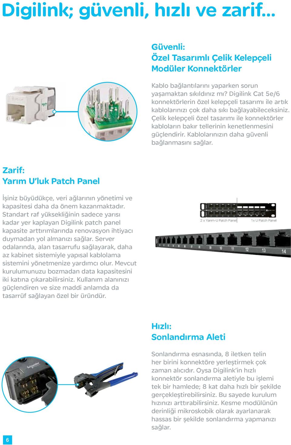 Çelik kelepçeli özel tasarımı ile konnektörler kabloların bakır tellerinin kenetlenmesini güçlendirir. Kablolarınızın daha güvenli bağlanmasını sağlar.