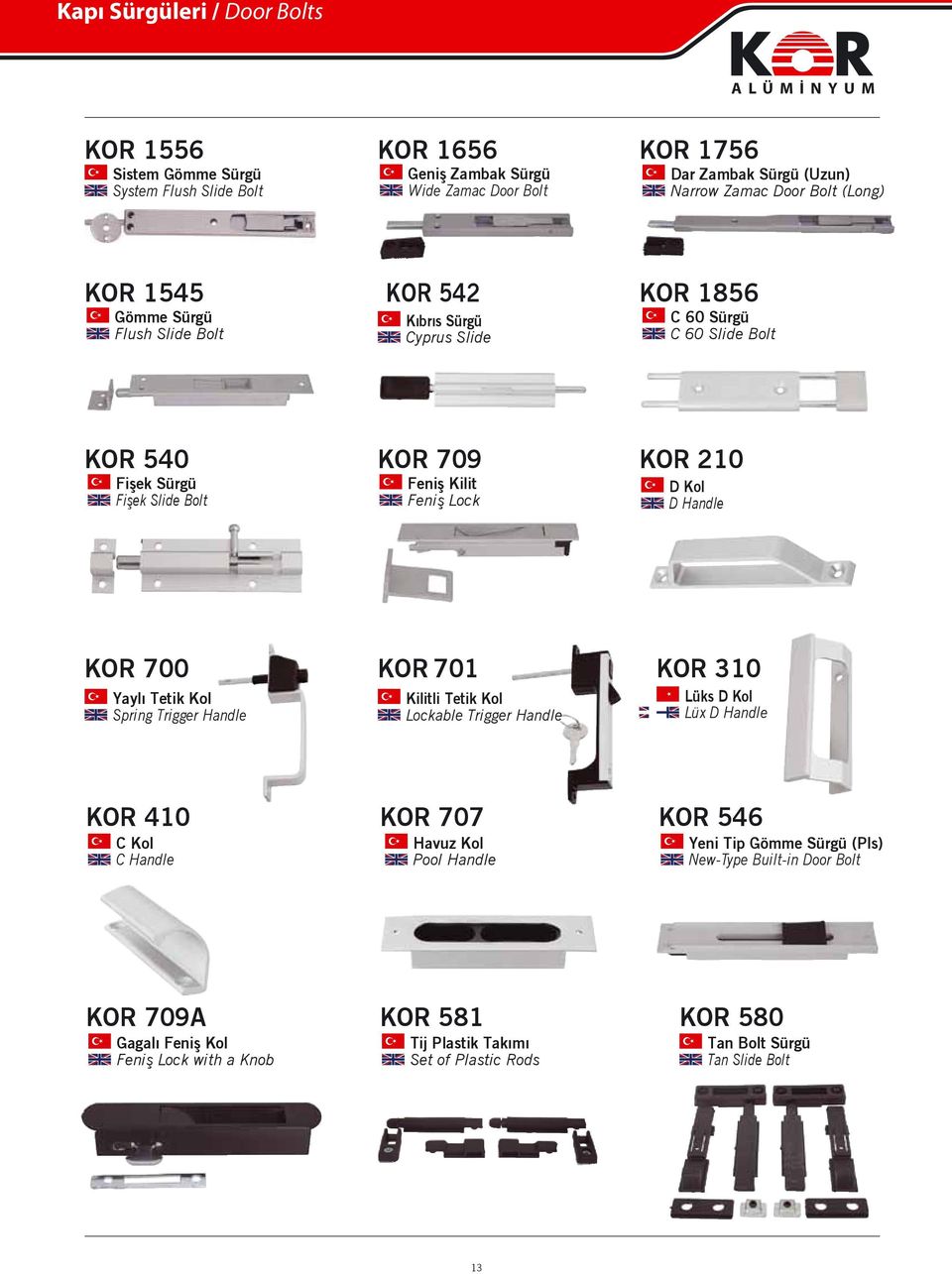 Handle KOR 700 Yaylı Tetik Kol Spring Trigger Handle KOR 701 Kilitli Tetik Kol Lockable Trigger Handle KOR 310 Lüks D Kol Lüx D Handle KOR 410 C Kol C Handle KOR 707 Havuz Kol Pool Handle