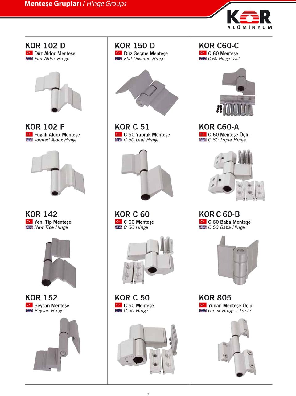 60 Menteşe Üçlü C 60 Triple Hinge KOR 142 Yeni Tip Menteşe New Tipe Hinge KOR C 60 C 60 Menteşe C 60 Hinge KOR C 60-B C 60 Baba