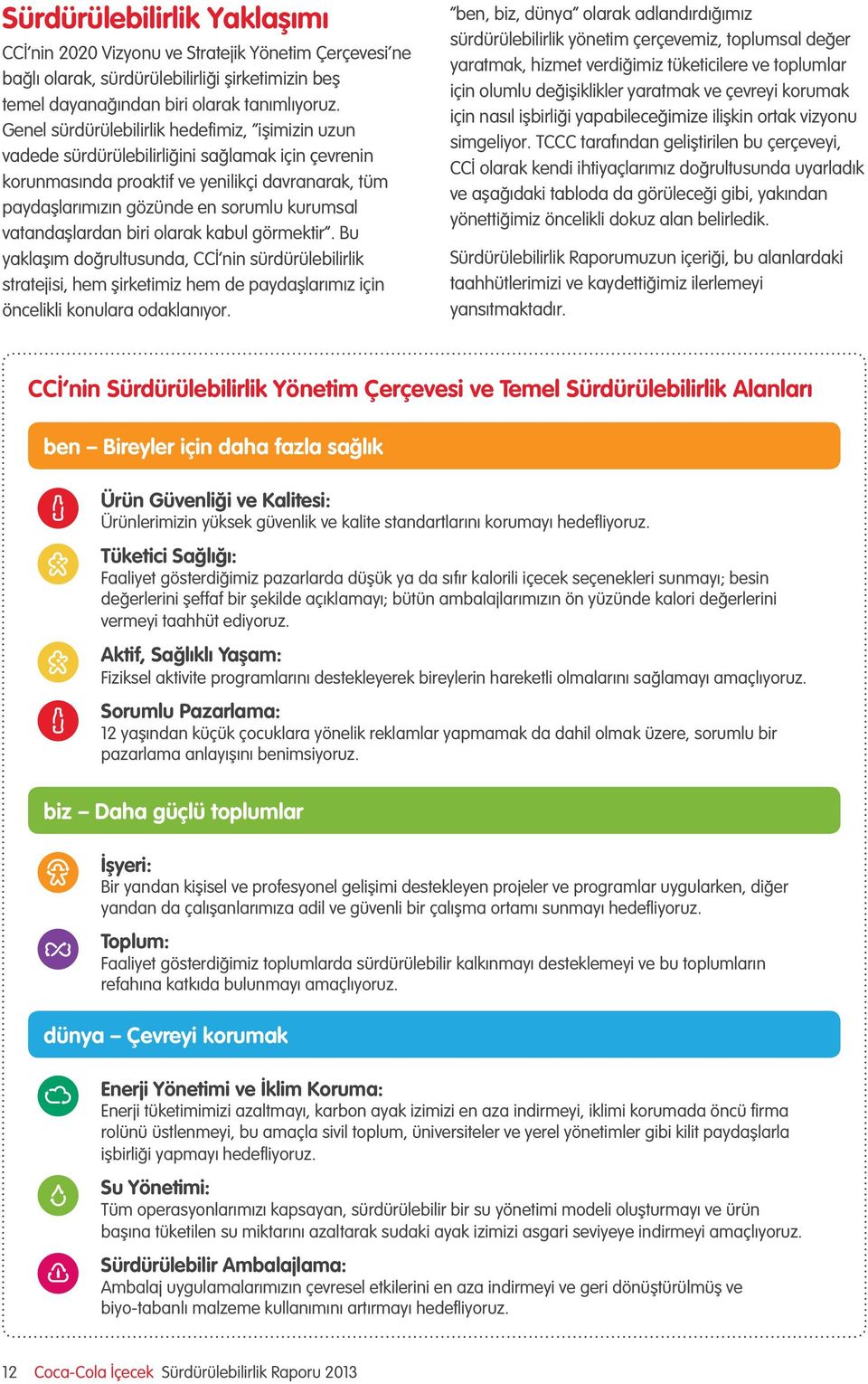 vatandaşlardan biri olarak kabul görmektir. Bu yaklaşım doğrultusunda, CCİ nin sürdürülebilirlik stratejisi, hem şirketimiz hem de paydaşlarımız için öncelikli konulara odaklanıyor.