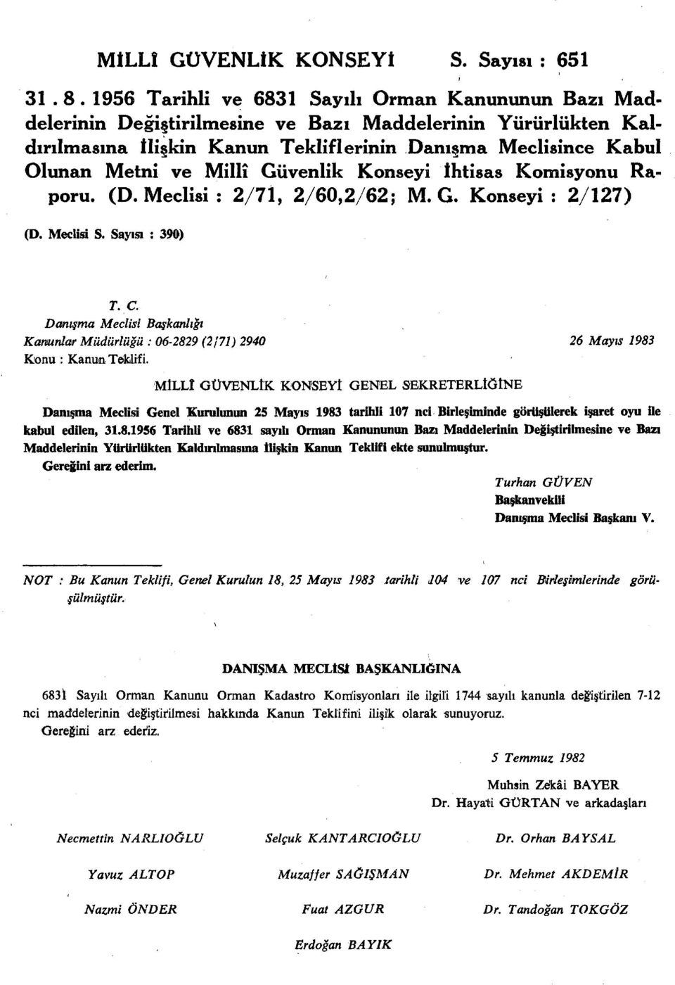 Millî Güvenlik Konseyi İhtisas Komisyonu Raporu. (D. Meclisi: 2/71, 2/60,2/62; M. G. Konseyi: 2/127) (D. Meclisi S. Sayısı : 390) T.C.